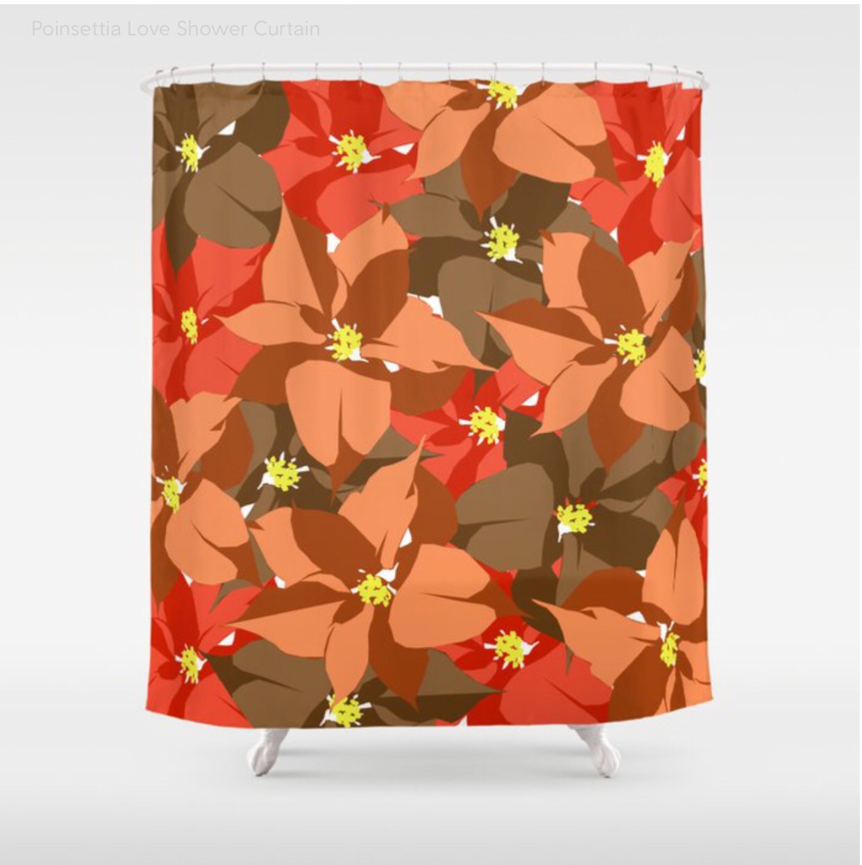 Poinsettia Love Shower Curtain designed by Visual Artist Keara Douglas of Delux Designs (DE), LLC 