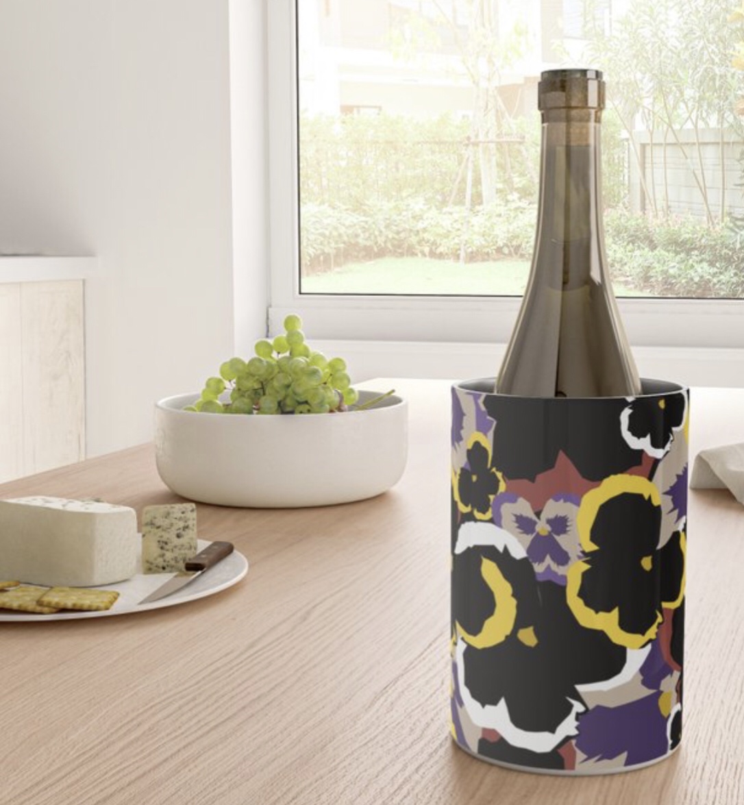 Pansy Love Wine Chiller designed by Visual Artist Keara Douglas of Delux Designs (DE), LLC