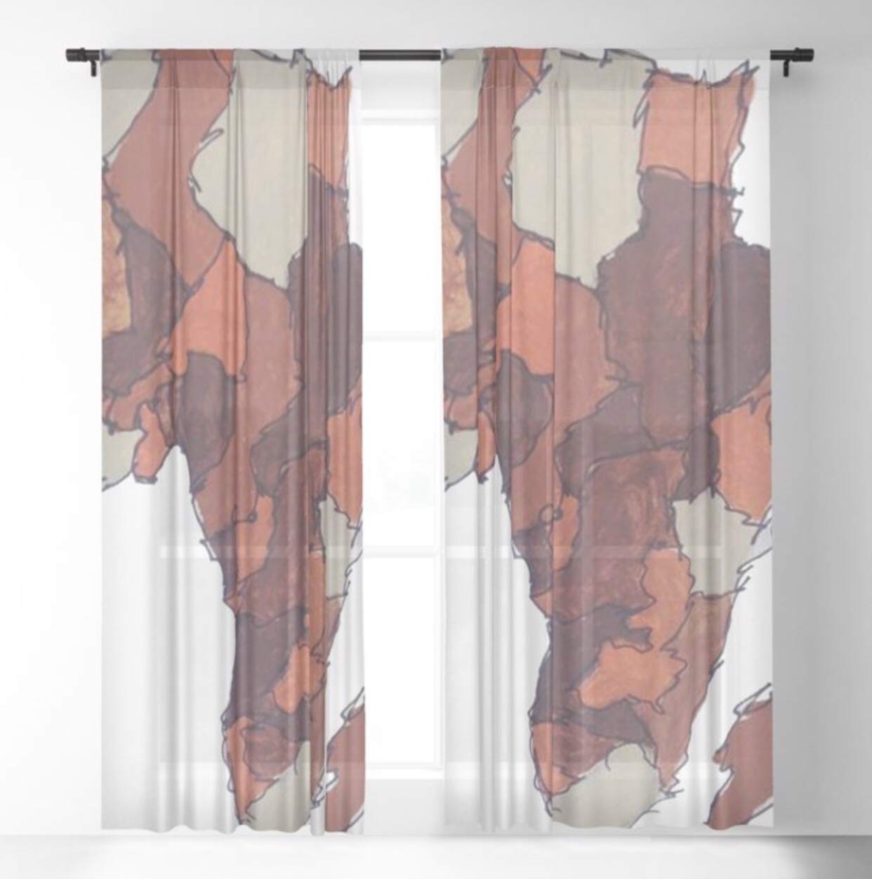 Motherland Sheer Curtains painted by Visual Artist Keara Douglas of Delux Designs (DE), LLC