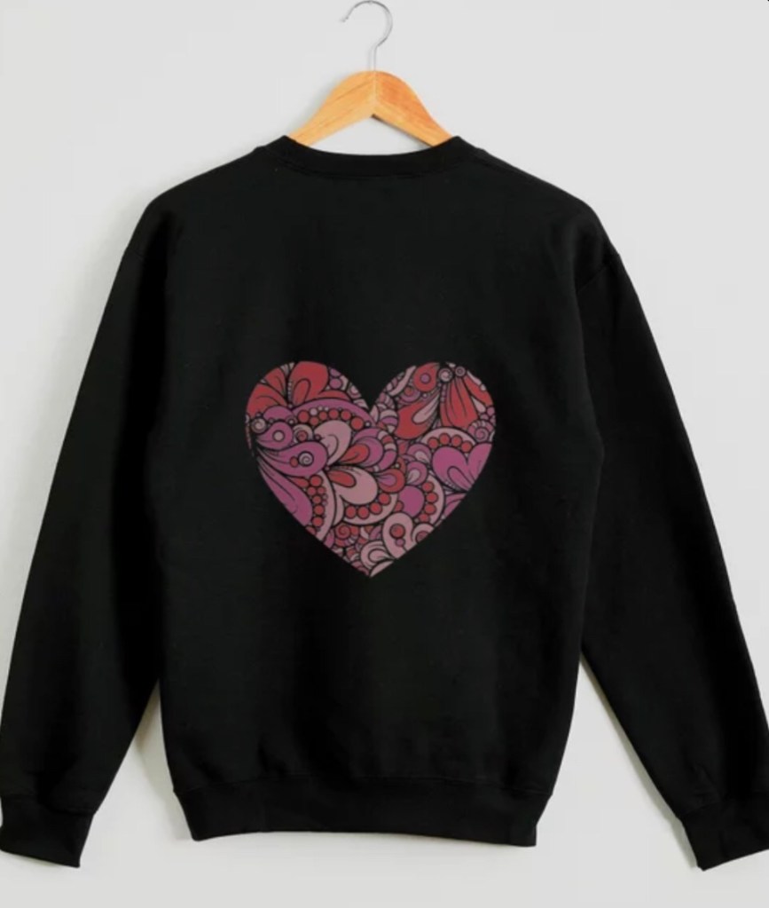 Heart Love Crewneck designed by Visual Artist Keara Douglas of Delux Designs (DE), LLC. 